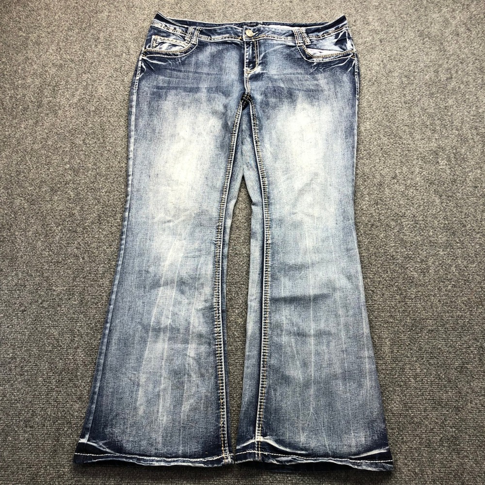 Y2K Sexy Serious Flare Jeans Blue Faded Wash Size 14